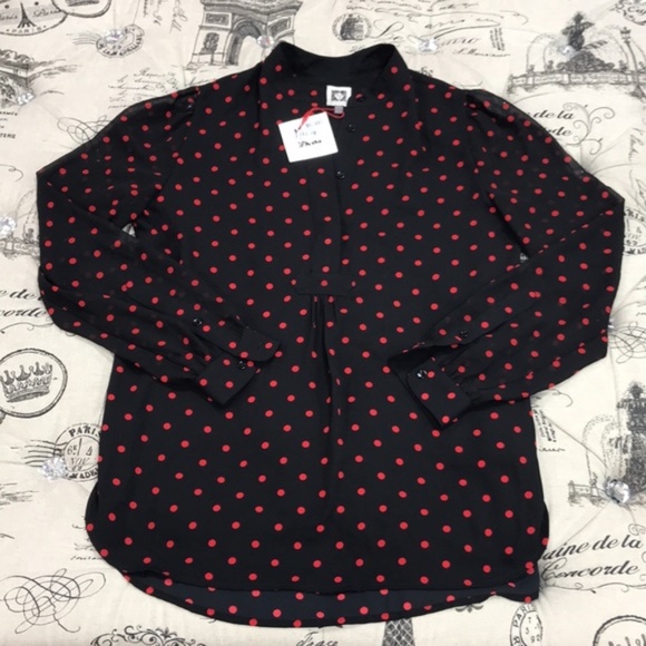 Anne Klein Polka-Dot Collarless Blouse - Picture 3 of 5